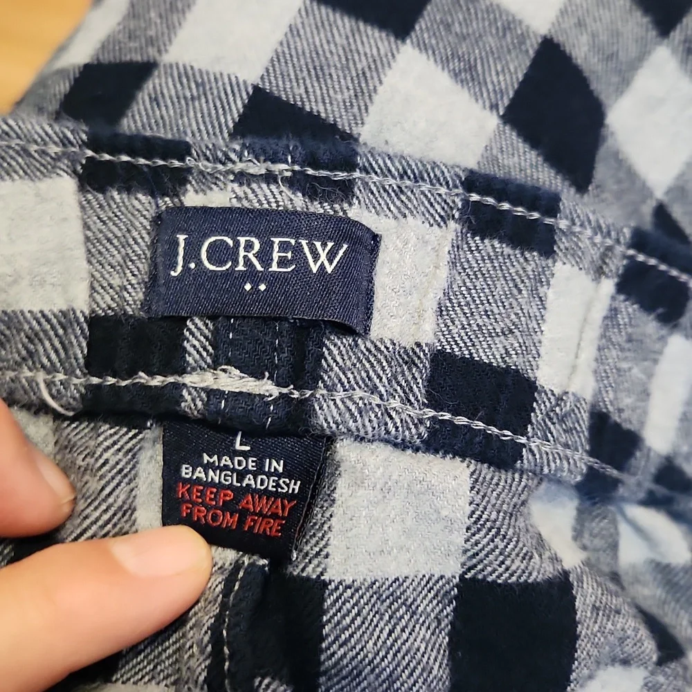 J. Crew Black and Gray Flannel Checkered Pajama Pants Size Large 100 % Cotton